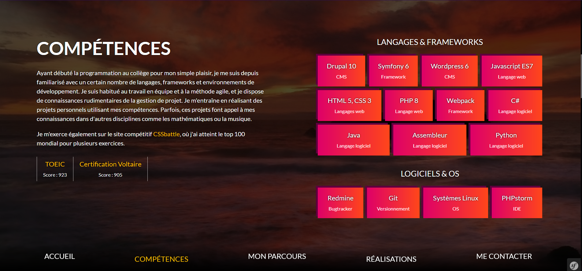 Un site web administrable présentant mes compétences et comportant un back-office fonctionnel.